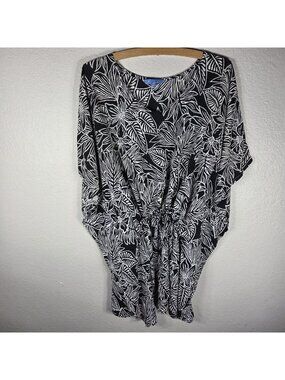 Blueginger Boho Maxi Kaftan OS Floral Black White Drawstring Waist Resort